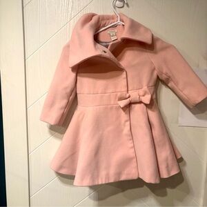 Monsoon Blush Pink Girls Coat‎ Bow Detail Toddler Chic/ Dress Up/ Party